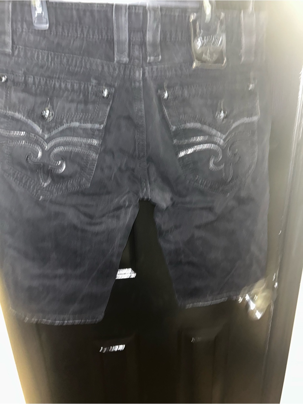 Rock Revival Black Embroidered Men’s Jean Shorts